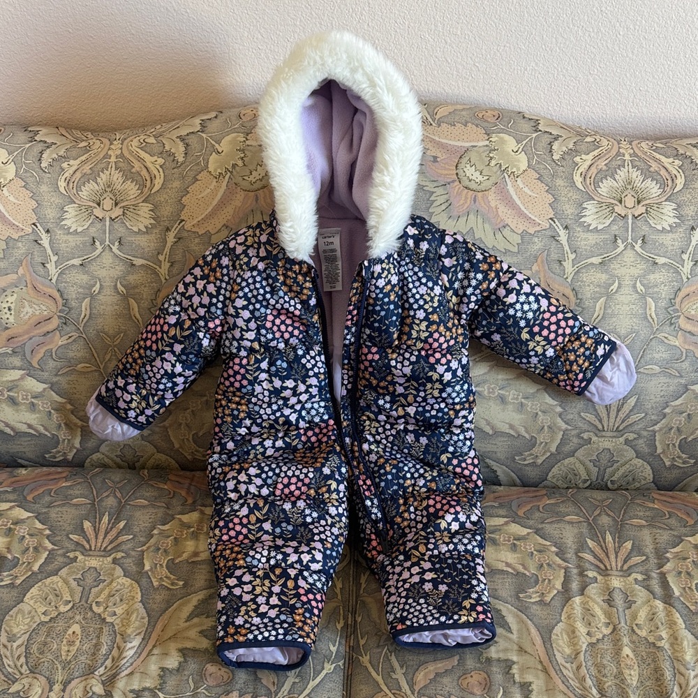 Carter's Floral Baby Snowsuit with Faux Fur Hood Toddler Girl Floral Print Pram